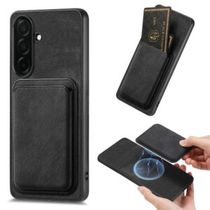 Samsung Galaxy A57 5G Faux Leather Case with Detachable Card Holder, MagSafe Compatible - juodos spalvos