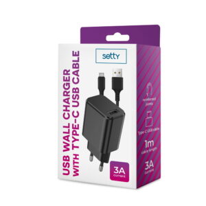 Setty įkroviklis 1x USB 3A juodas + USB-C laidas 1,0 m - Image 7