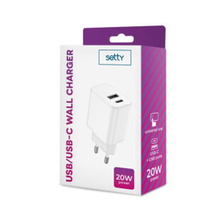 Setty įkroviklis 1x USB + USB-C 3A 20W baltas - Image 6