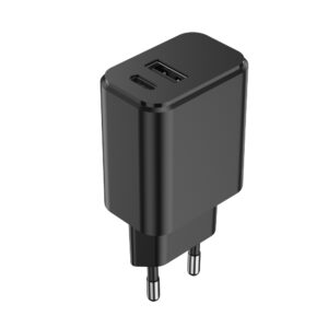 Setty įkroviklis 1x USB + USB-C 3A 20W juodas