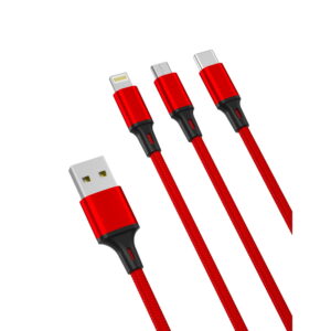 XO laidas NB173 3in1 USB - Lightning + USB-C + microUSB 1,2 m 2,4A raudonas
