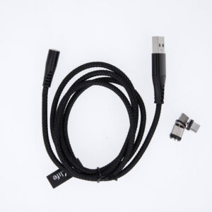 Maxlife MXUC-03 magnetinis laidas USB – Lightning + USB-C + microUSB 1,0 m 3A juodas nailoninis - Image 3