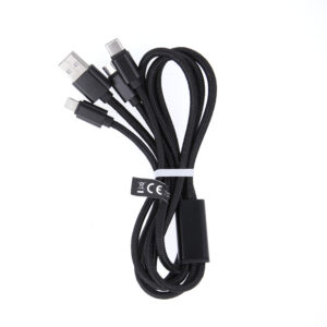 Maxlife 3in1 laidas USB - Lightning + USB-C + microUSB 1,0 m 2,1A juodas nailoninis
