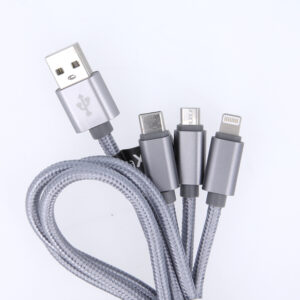 Maxlife 3in1 laidas USB - Lightning + USB-C + microUSB 1,0 m 2,1A pilkas nailoninis - Image 2