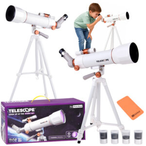 Vaikiškas teleskopas su 107 cm trikoju, 4 okuliarais ir ieškikliu ES0029