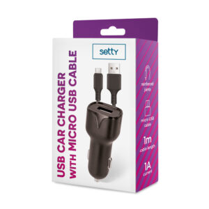 Setty automobilinis įkroviklis 1x USB 1A juodas + microUSB laidas 1,0 m NAUJAS - Image 3