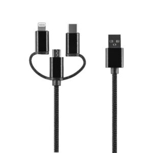 Setty 3in1 laidas USB - Lightning + USB-C + microUSB 1,0 m 2A juodas nailoninis DT