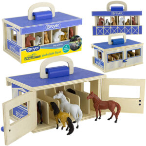 Medinis arklidės pastatas + 6 arklių figūrėlės FARMA Breyer Horses ZA6720
