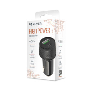 Forever automobilinis įkroviklis 1xUSB 2,4A + 1xUSB-C PD 45W LA-04 juodas - Image 2