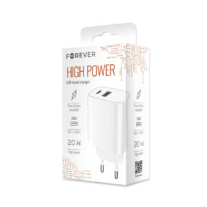Forever sieninis įkroviklis 1xUSB QC 3.0 + 1xUSB-C PD 20W LS-04 baltas - Image 2