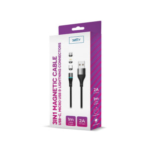 Setty USB magnetinis laidas 1m 2A nailoninis juodas - Image 3