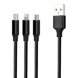 Forever 3in1 laidas USB - Lightning + USB-C + microUSB 1,2 m 2A juodas - Image 2