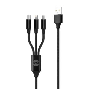 Forever 3in1 laidas USB - Lightning + USB-C + microUSB 1,2 m 2A juodas