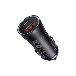 Baseus automobilinis įkroviklis Golden Contactor Max PD 60W 1x USB 1x USB-C tamsiai pilkas