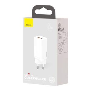 Baseus sieninis įkroviklis GaN2 Lite PD 65W 1x USB-C 1x USB baltas - Image 8