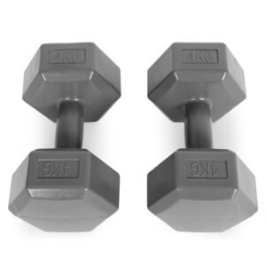 Šešiakampių hantelių rinkinys 2x4 kg, treniruočių svoriai, fitneso svoris, pilka, ModernHome - Image 3