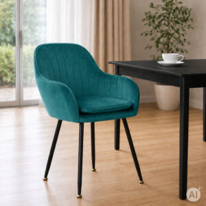 2 minkštų aksominių modernių kėdžių komplektas valgomajam ir svetainei, turkio spalvos, ModernHome - Image 3