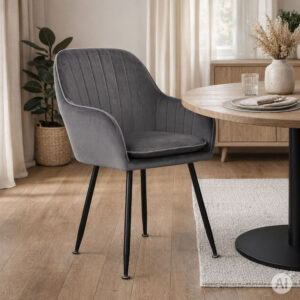2 minkštų aksominių modernių kėdžių komplektas valgomajam ir svetainei, tamsiai pilkos spalvos, ModernHome - Image 3