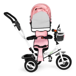 Triratis su besisukančiu stogeliu, patvariais guminiais ratais, rožinis ECOTOYS - Image 3