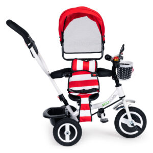 Triratis su besisukančiu stogeliu, patvariais guminiais ratais, raudonas ECOTOYS - Image 3