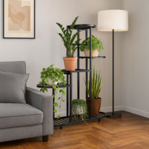 Pastatomas gėlių stovas dekoracijoms, 5 pakopų, juodas ModernHome - Image 3