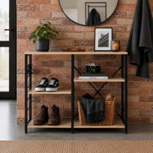 Virtuvės lentynų komplektas prieškambario spintelė 90 cm lentynos kabliukai loft stiliaus šviesaus ąžuolo ModernHome - Image 3