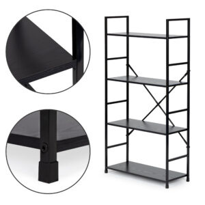 Moderni plati medinė lentyna su 4 lentynomis LOFT juoda ModernHome - Image 3