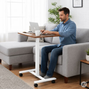 Mobilus rašomasis stalas 70x48 cm nešiojamojo kompiuterio staliukas, reguliuojamo aukščio 71.5-112 cm, rudas stalviršis ModernHome - Image 3