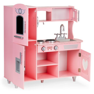 Didelė medinė žaislinė virtuvėlė vaikams su garso efektais, rožinė, ECOTOYS - Image 3
