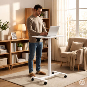 Mobile desk 70x48 cm laptop table height adjustable 71.5-112 cm white ModernHome - Image 3