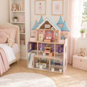 Medinis lėlių namelis Bella Castle, 4 aukštai, 5 kambariai, 15 baldų ECOTOYS - Image 3