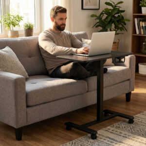 Mobilus rašomasis stalas 70x48 cm nešiojamojo kompiuterio staliukas, reguliuojamo aukščio 71.5-112 cm, juodas ModernHome - Image 3