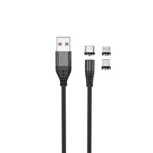 Maxlife MXUC-02 magnetinis laidas USB - Lightning + USB-C + microUSB 1,0 m 2A juodas nailoninis - Image 3