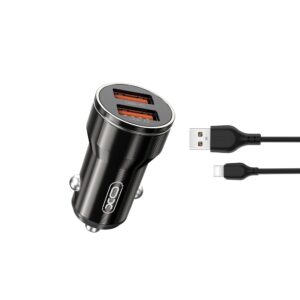 XO automobilinis įkroviklis CC48 2x USB 2,4A juodas + USB-C laidas