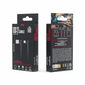 Maxlife MXUC-09 kampinis laidas USB - USB-C 1,0 m 3A juodas - Image 6