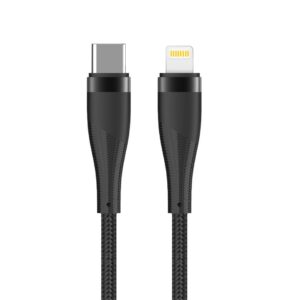Maxlife MXUC-08 laidas USB-C – Lightning 1,0 m 27W juodas nailoninis