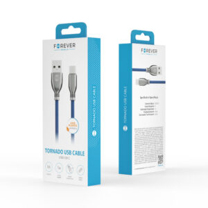 Forever Tornado laidas USB - USB-C 1,0 m 3A tamsiai mėlynas - Image 5