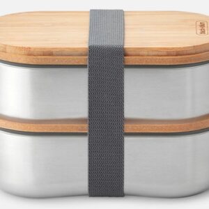 black+blum BAM-BT-L016 indas maistui laikyti Ovalus „Box“ 0,5 L Bamboo, Nerūdijančiojo plieno 2 vnt