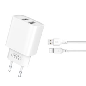 XO sieninis įkroviklis CE02C 2x USB 2,1A baltas + USB-C laidas