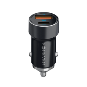Automobilinis įkroviklis Forever CC-06 PD QC 1x USB-C 1x USB 20W juodas + USB-C - USB-C laidas 60W
