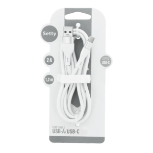 Setty USB – USB-C laidas 1,2 m 2A KSA-C-1.220 baltas