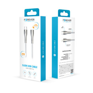 Forever Sleek laidas USB-C – Lightning 1,0 m 27W baltas - Image 11