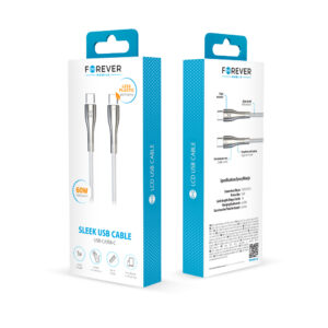 Forever Sleek laidas USB-C - USB-C 1,0 m 60W baltas - Image 9