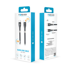 Forever Sleek laidas USB-C - USB-C 1,0 m 60W juodas - Image 8