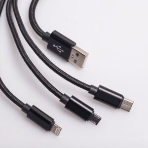 Maxlife 3in1 laidas USB - Lightning + USB-C + microUSB 1,0 m 2,1A juodas nailoninis - Image 6