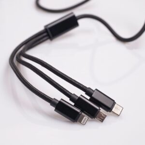 Maxlife 3in1 laidas USB - Lightning + USB-C + microUSB 1,0 m 2,1A juodas nailoninis - Image 3