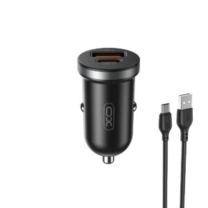 XO automobilinis įkroviklis CC56 PD 30W QC 1x USB 1x USB-C juodas + USB - USB-C laidas