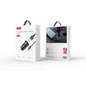 XO automobilinis įkroviklis CC56 PD 30W QC 1x USB 1x USB-C juodas + USB - USB-C laidas - Image 2