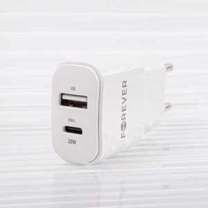 Forever TC-01-20AC PD QC įkroviklis 1x USB-C 1x USB 20W baltas - Image 8