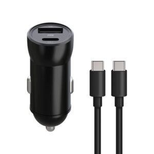 Maxlife MXCC-04 PD QC automobilinis įkroviklis 1x USB-C 1x USB 20W juodas + USB-C - USB-C laidas 60W